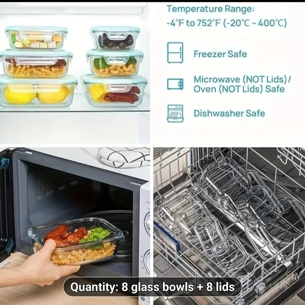 Aqua-Lidded Glass Food Storage Container Set - Picture 3 of 6